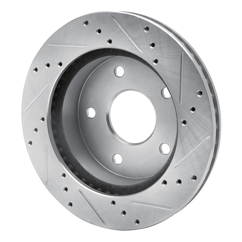 Dodge Ram 1500 Pickup Brake Rotor (1) - Front Left - R1 Concepts - Drilled & Slotted - Silver - `00-`01